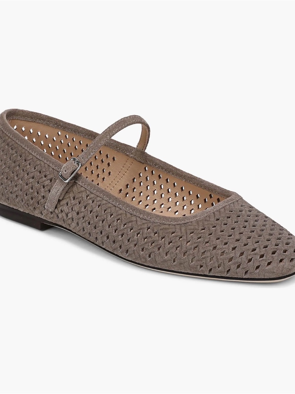 Veronica Beard Taupe Perforated Suede Mary Jane Flats - Picture 1 of 6